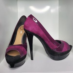 Purple and Wine Suede Pattern Leather Shoes